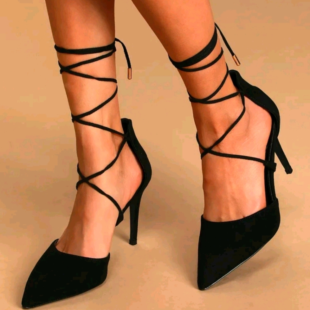 Lulu's Mary's Suede laceup heels.